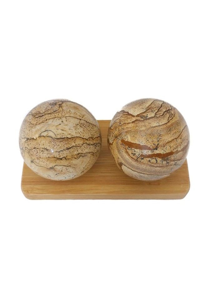Top Chi Picture Jasper Baoding Balls with Stand for Hand Therapy, Exercise, and Stress Relief (Large 2 Inch)  - Image 1