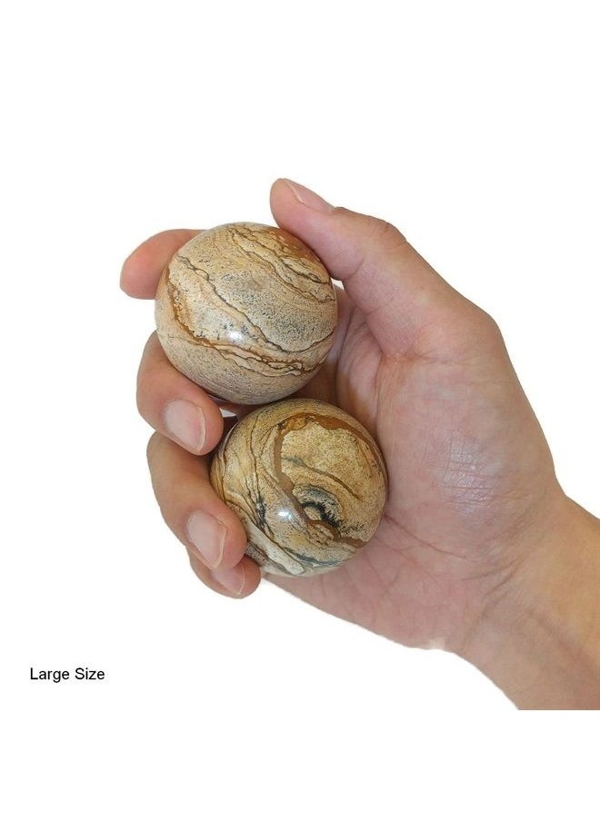 Top Chi Picture Jasper Baoding Balls with Stand for Hand Therapy, Exercise, and Stress Relief (Large 2 Inch)  - Image 2