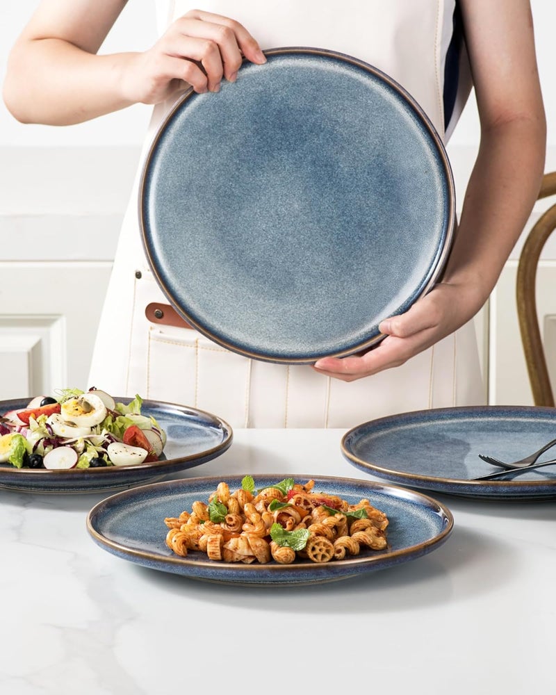 UNICASA أطباق عشاء سيراميك كبيرة UNICASA 11 بوصة مجموعة 4 أطباق سلطات وحلويات مقاومة للخدش أطباق تقديم بورسلين آمنة في غسالة الصحون والميكروويف زرقاء - Image 3