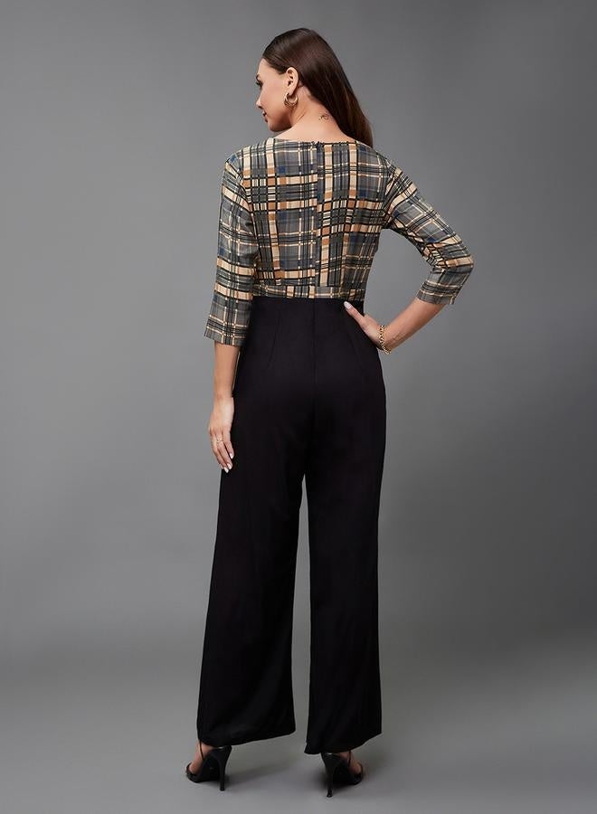 Styli Checkered Wrap Wide Leg Viscose Jumpsuit with Tie-Up Detail - Image 3