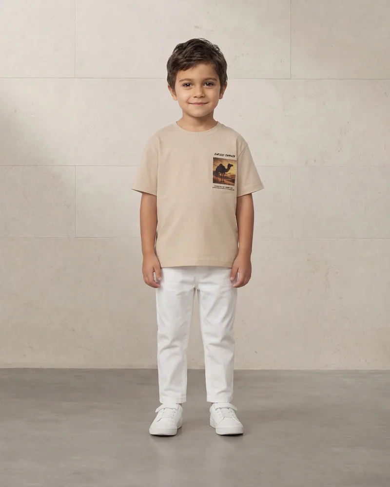 Redtag Boys Beige Printed T-Shirt