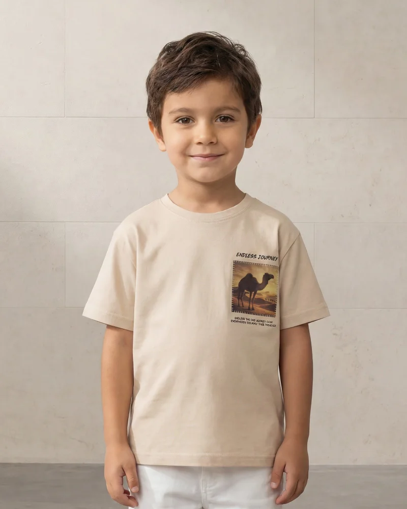 Redtag Boys Beige Printed T-Shirt