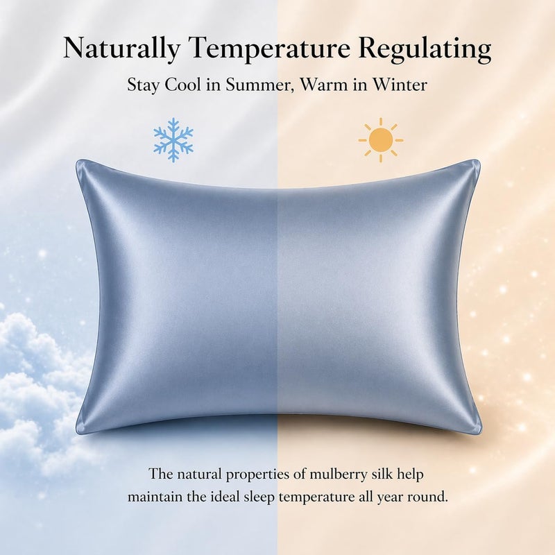 ROSEWARD Anti Acne Pillow Cases Hypoallergenic, King Size Silk Pillowcase for Hair and Skin, Premium 22 Momme Pure Mulberry Silk Pillow Cover, 1 Pc 20"x36" (King, Blue Grey) - Image 5