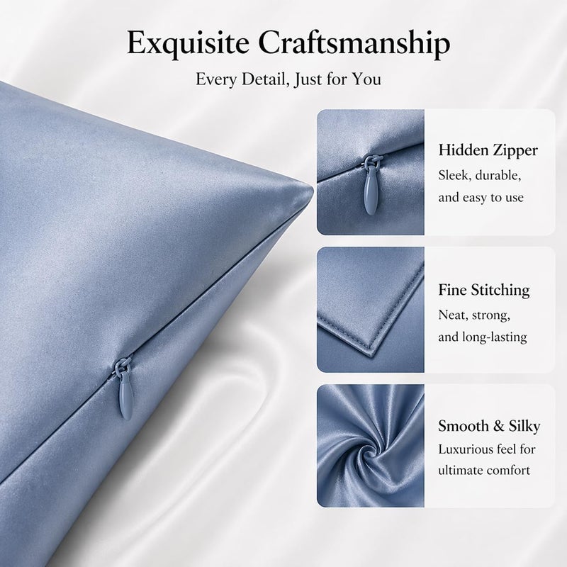 ROSEWARD Anti Acne Pillow Cases Hypoallergenic, King Size Silk Pillowcase for Hair and Skin, Premium 22 Momme Pure Mulberry Silk Pillow Cover, 1 Pc 20"x36" (King, Blue Grey) - Image 4