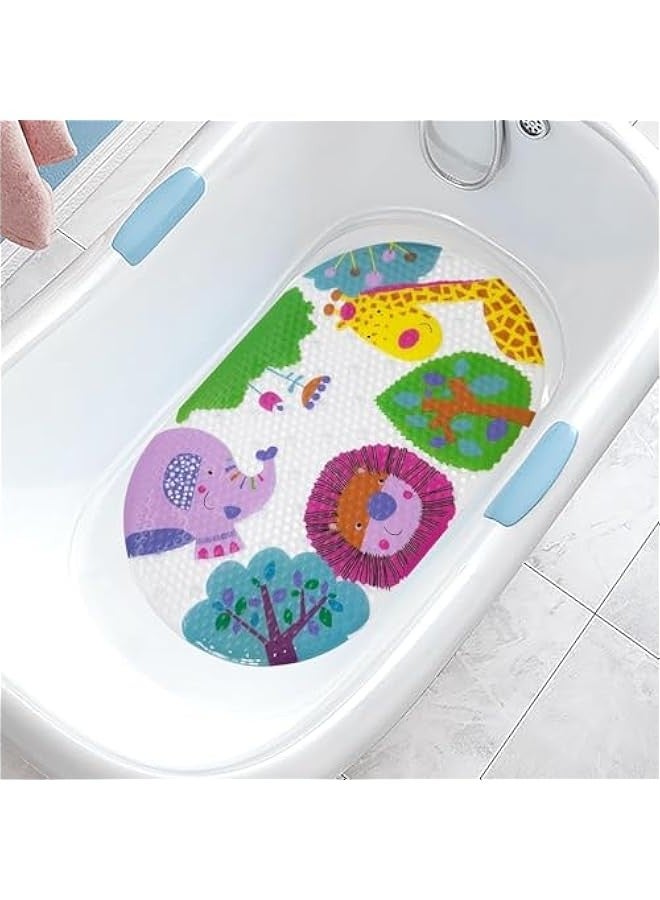 Beauenty Cartoon Non Slip Bath Mats for Kids, Cute Pattern Oval 69 x 39 cm Shower Mat for Tub, Anti Slip Machine Washable Bathtub Mats for Toddlers Baby Children (Forest Animals), CA-779 - Image 1
