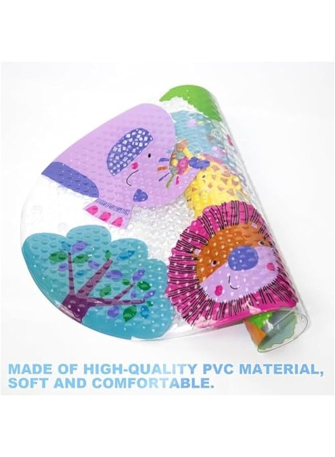 Beauenty Cartoon Non Slip Bath Mats for Kids, Cute Pattern Oval 69 x 39 cm Shower Mat for Tub, Anti Slip Machine Washable Bathtub Mats for Toddlers Baby Children (Forest Animals), CA-779 - Image 5