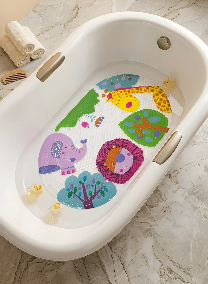 Beauenty Cartoon Non Slip Bath Mats for Kids, Cute Pattern Oval 69 x 39 cm Shower Mat for Tub, Anti Slip Machine Washable Bathtub Mats for Toddlers Baby Children (Forest Animals), CA-779 - Image 1