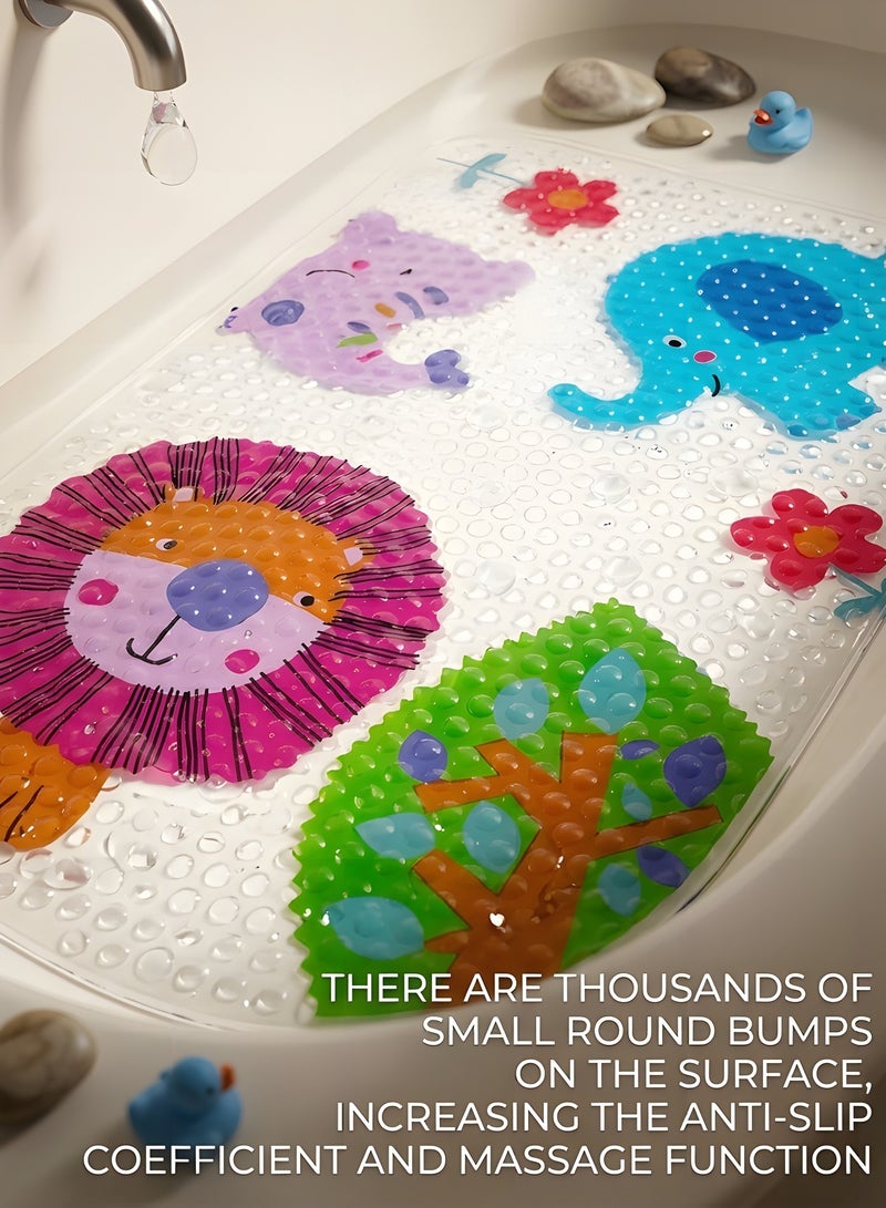 Beauenty Cartoon Non Slip Bath Mats for Kids, Cute Pattern Oval 69 x 39 cm Shower Mat for Tub, Anti Slip Machine Washable Bathtub Mats for Toddlers Baby Children (Forest Animals), CA-779 - Image 2
