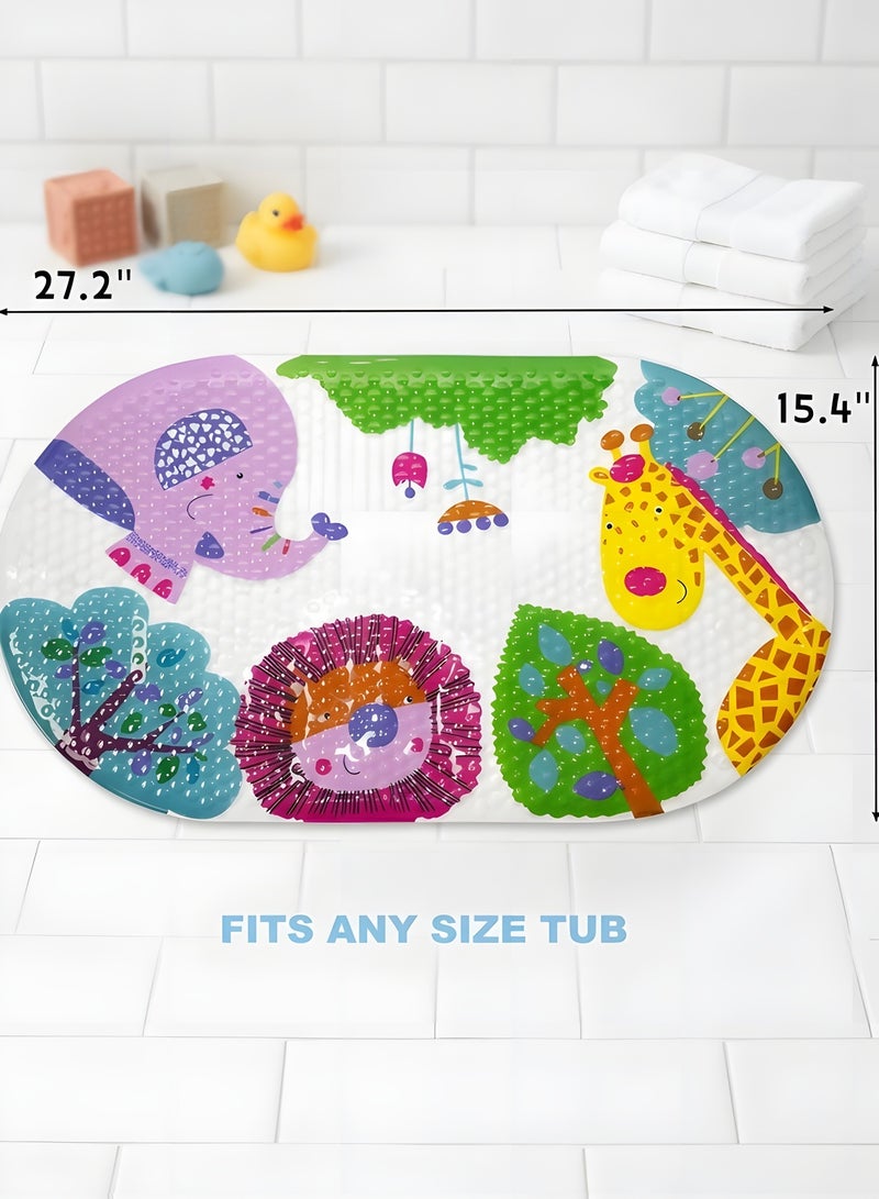 Beauenty Cartoon Non Slip Bath Mats for Kids, Cute Pattern Oval 69 x 39 cm Shower Mat for Tub, Anti Slip Machine Washable Bathtub Mats for Toddlers Baby Children (Forest Animals), CA-779 - Image 5