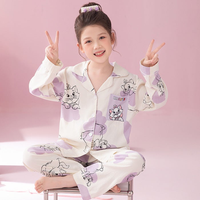 Childrens Pajamas Girls Long Sleeve Cloud Cotton Spring and Autumn Cardigan Childrens Girls Pajamas Home Clothes suit 8516# 