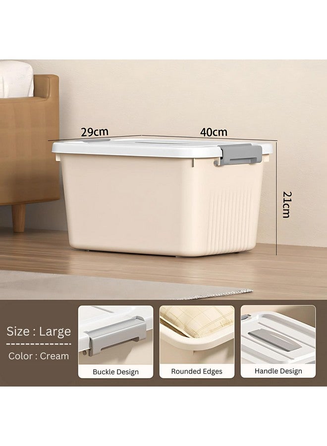 KREPS® Plastic Storage Bins With Latching Lids Stackable Containers, Large Storage Box For Bedroom, Basement, Classroom, Camping, Office (CREAM, LARGE - 14.5 X 10.5 X 8.2 INCH, PACK OF - 3) - Image 3