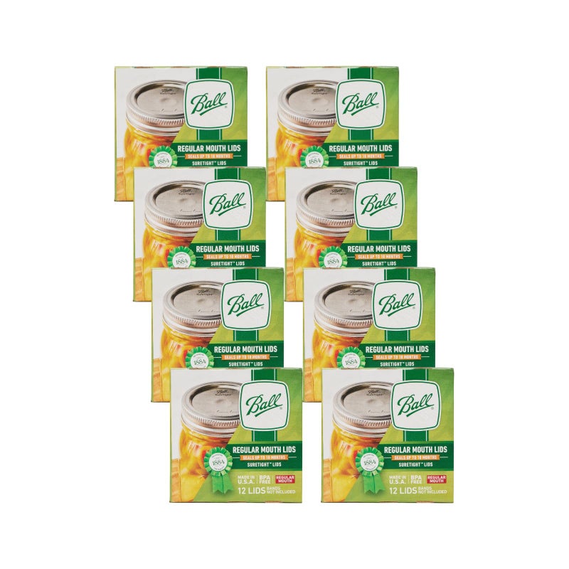 Ball Regular Mouth Lids for Glass Mason Jars, Used for Canning, Pickling, Juice, Jam, Jelly 12-Count, Pack of 8 (96-Lids Total) - Image 1