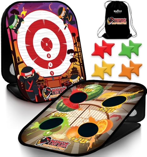 Swooc Games Ninja Superstar 2in1 Corn Hole Games for Kids 5Second Setup Ninja Toys for Boys Bean Bag Toss Game for Kids Cornhole Game Set Outdoor Outdoor Toys Throwing Star - Image 1