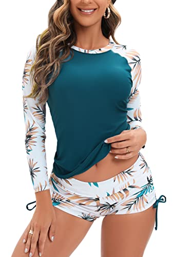 YATEEN Women's Long Sleeve Sun Protection Rash Guard Wetsuit Two Piece Swimsuit Set - Image 1