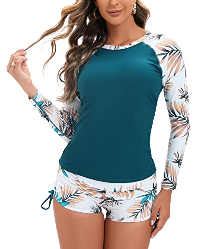 YATEEN Women's Long Sleeve Sun Protection Rash Guard Wetsuit Two Piece Swimsuit Set - Image 2