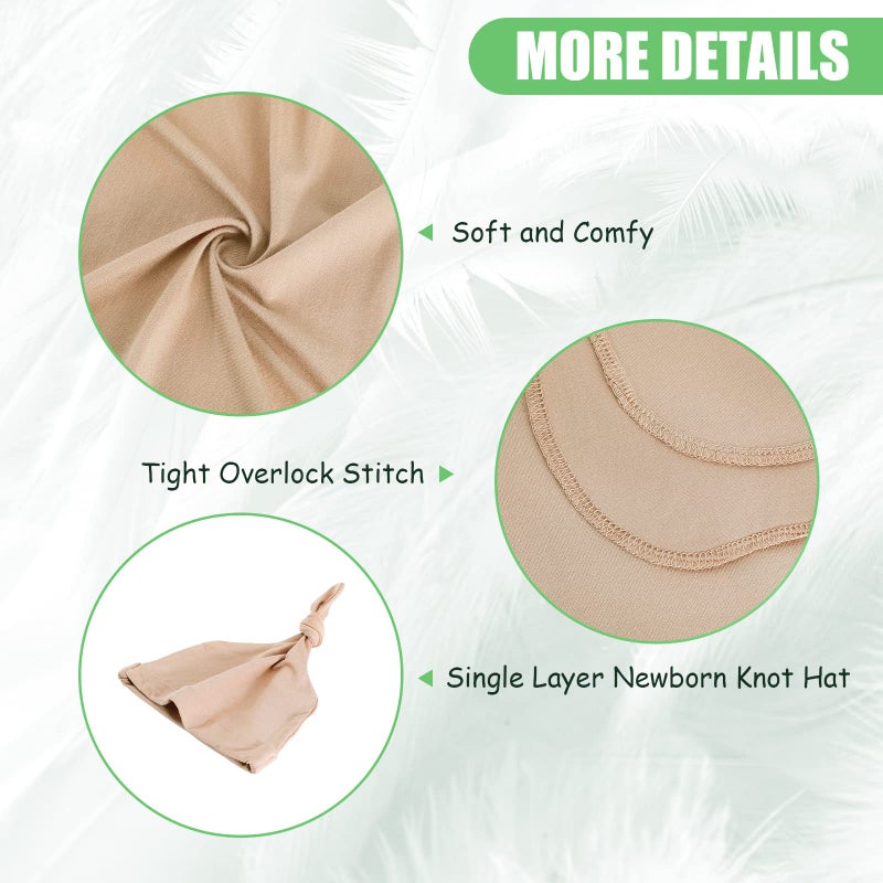 iEvolve Cotton Knitted Baby Swaddle Blanket with Hat Headband Set Newborn Swaddle Wrap Receiving Blankets for Baby Girl Boy 35" x 35"(Beige) - Image 4