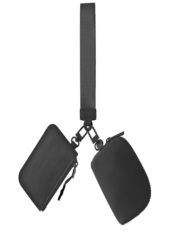 JEEBURYEE Dual Pouch Wristlet Keychain Wallets for Women with 2 Detachable Zipper Coin Purse - Small and Portable Mini Card Wallet for Women Men Black+Black - Image 1