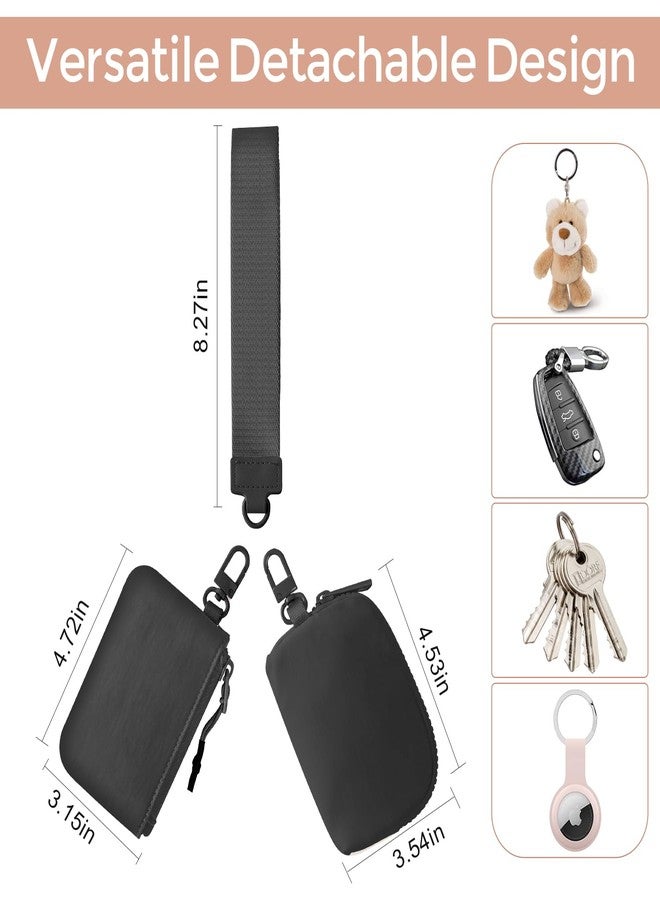 JEEBURYEE Dual Pouch Wristlet Keychain Wallets for Women with 2 Detachable Zipper Coin Purse - Small and Portable Mini Card Wallet for Women Men Black+Black - Image 2