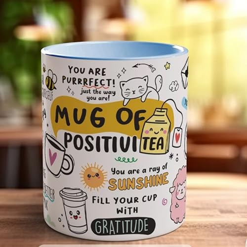 DAYS Mug of Positiv-Tea Motivational Self Care Manifest Affirmation Mindset Affirmation Mug Gift for Her Colourful Positivity Cup Christmas Gift for Her Birthday Gift Bestie - Image 1