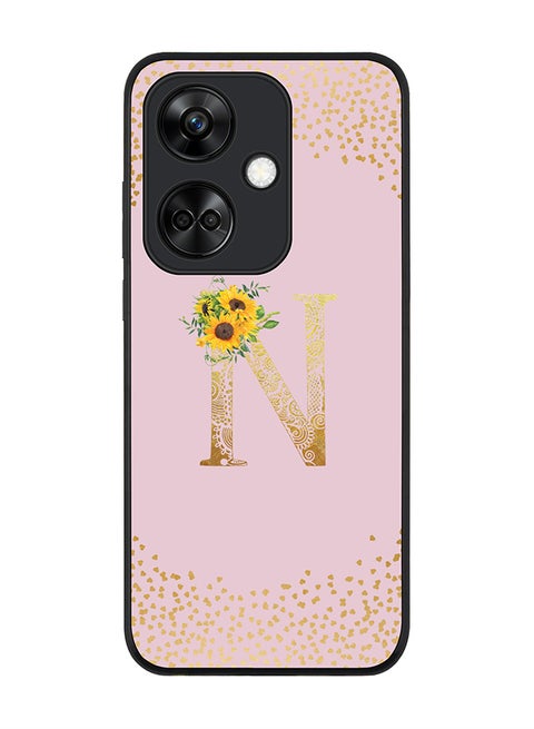 Rugged Black Edge case for OnePlus Nord CE3 Case Cover - Custom Monogram Initial Letter Mandala Floral Pattern Alphabet - N (Pink)