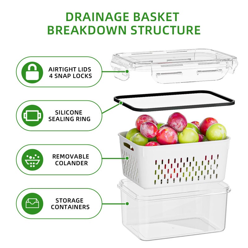 KEMETHY 5 Pack Fruit Storage Containers for Fridge with Removable Colanders - Food Storage Containers with Lids, BPA-Free Produce Containers Keep Fruits, Vegetables, Berry, Meat Fresh Longer - Image 4