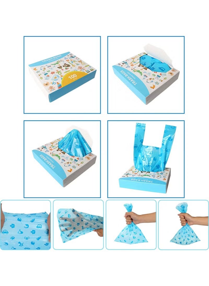 100-Piece Disposable Diaper Bags with Handle Easy-Tie, Safe and Odour Control Biodegradable Baby Nappy Sacks for Collecting Nappies and Garbage, Blue - Image 3