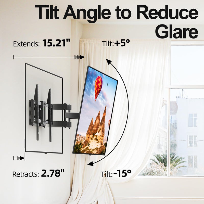 USX MOUNT Full Motion Mount, USX MOUNT UL Listed TV Wall Mount for Most 42-84 inch TVs, Holds up to 120lbs, Max VESA 600x400mm, Swivel TV Bracket with Dual Articulating Arms Tilt Rotation Fits 16" Wood Stud - Image 3