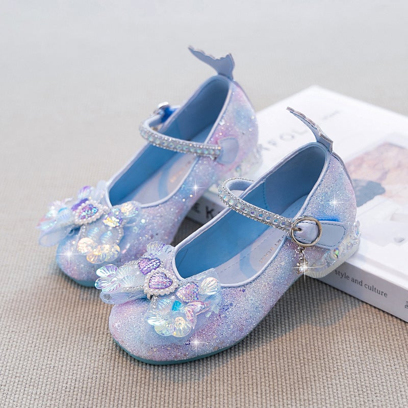 Soft-Soled Girls'' Princess Shoes 2026 Spring and Autumn New Style for Older Children, Crystal Shiny High-Heeled Little Girl Dress Shoes - Image 2