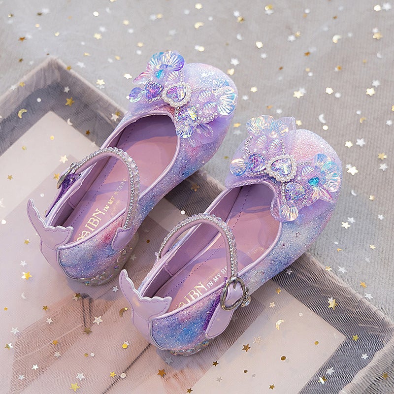Soft-Soled Girls'' Princess Shoes 2026 Spring and Autumn New Style for Older Children, Crystal Shiny High-Heeled Little Girl Dress Shoes - Image 1