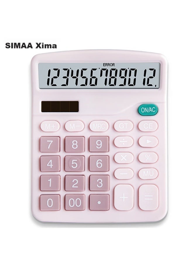 Simaa Stationery 837 Dual Power Calculator, Solar-powered Desktop Calculator With 12-digit Large Screen, Office Supplies, Single Pack 7088, Pink - Image 1