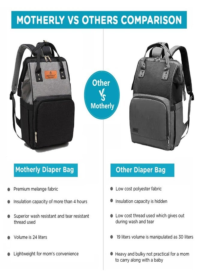 Motherly Crown Melange Fabric Diaper Bag for Mothers for Travel With Warranty | Spacious Diaper Bags for Mom | baby bag for mother travel | Maternity Bags for Mother and Baby - Black and Grey - Image 4