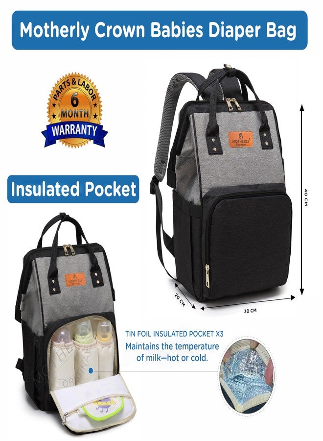 Motherly Crown Melange Fabric Diaper Bag for Mothers for Travel With Warranty | Spacious Diaper Bags for Mom | baby bag for mother travel | Maternity Bags for Mother and Baby - Black and Grey - Image 5