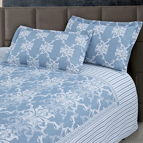 Victor King Size Light Weight Super Soft Easy Care Necklace Pattern & 4 Sided Border Bedsheet/Bed Cover with 2 Pillow Covers (91X106 Inch, Sky Blue) - Image 1