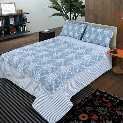 Victor King Size Light Weight Super Soft Easy Care Necklace Pattern & 4 Sided Border Bedsheet/Bed Cover with 2 Pillow Covers (91X106 Inch, Sky Blue) - Image 2