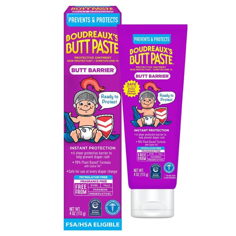 Boudreaux's Butt Paste Boudreauxâ€™s Butt Paste Barrier Ointment, Preventive Dimethicone Diaper Rash Cream, 4 Oz Tube - Image 1