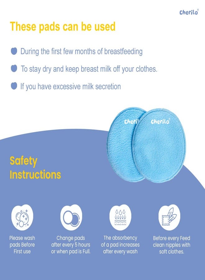 Cherilo فوط شيريلو القابلة لإعادة الاستخدام للثدي للأمهات المرضعات، فوط رضاعة عالية الامتصاص، فوط حلمات لطيفة على بشرة النساء، فوط رضاعة للأمهات مع حماية ليلية ثلاثية الطبقات، قابلة للغسل، لون أزرق سماوي، 6 قطع - Image 5