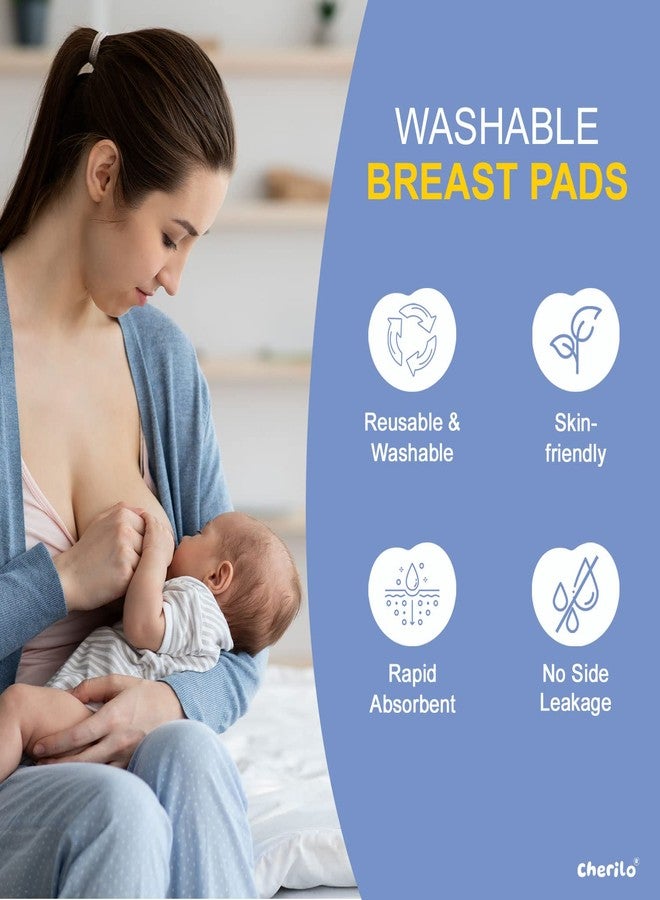 Cherilo فوط شيريلو القابلة لإعادة الاستخدام للثدي للأمهات المرضعات، فوط رضاعة عالية الامتصاص، فوط حلمات لطيفة على بشرة النساء، فوط رضاعة للأمهات مع حماية ليلية ثلاثية الطبقات، قابلة للغسل، لون أزرق سماوي، 6 قطع - Image 2