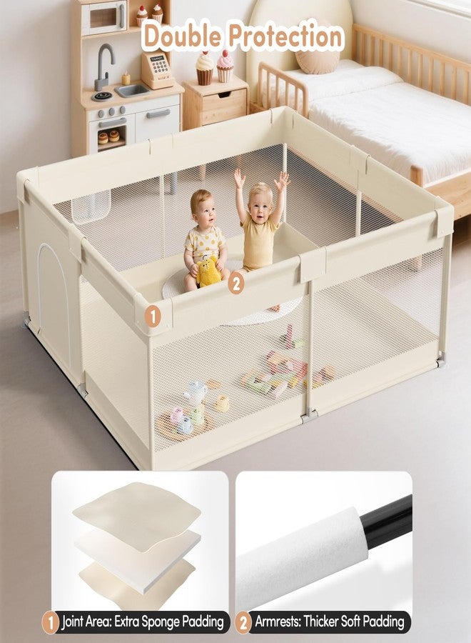 Mloong Large Baby Playpen for Toddler - 69×59in Babies Play Pen Playard Active Center Beige - Image 3