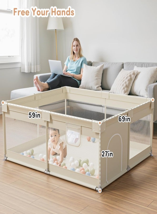 Mloong Large Baby Playpen for Toddler - 69×59in Babies Play Pen Playard Active Center Beige - Image 2