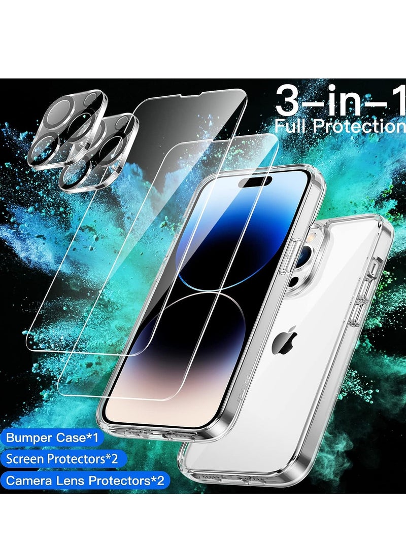 iPhone 14 Pro Max 6.7 Inch [5 in 1] Military Grade Clear Case with 2 Tempered Glass Screen Protectors and 2 Shockproof Camera Cases