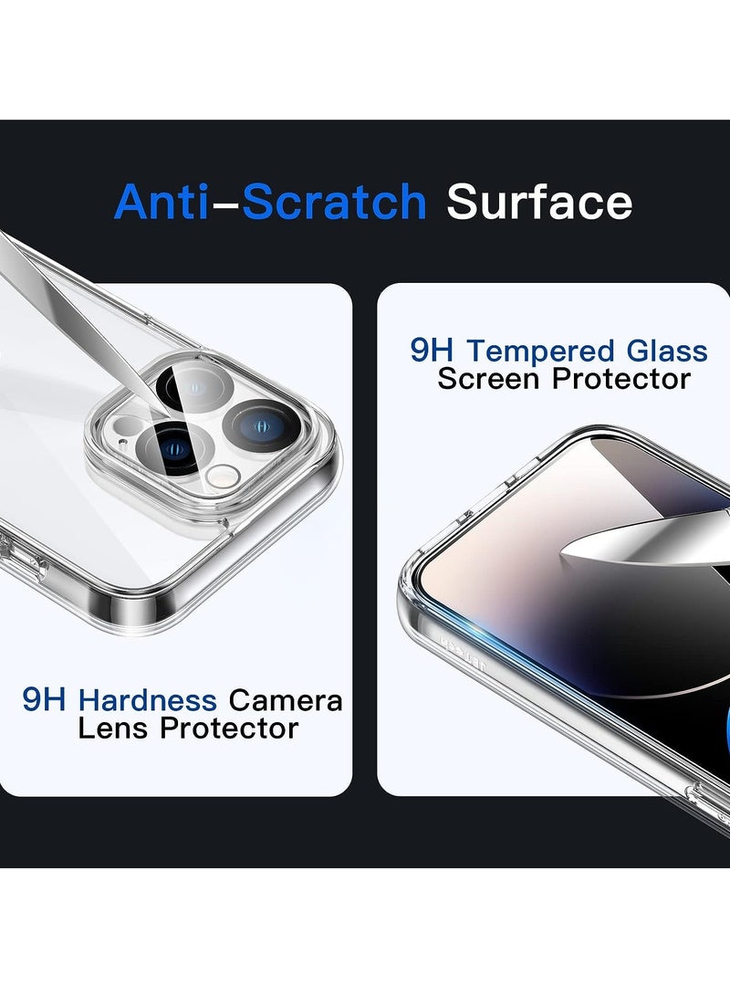 iPhone 14 Pro Max 6.7 Inch [5 in 1] Military Grade Clear Case with 2 Tempered Glass Screen Protectors and 2 Shockproof Camera Cases