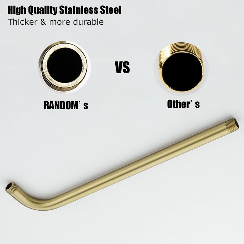 Random 16 Inch Shower Arm with Flange,Stainless Steel 90 Degree Rain Shower Head Extension Arm,Wall-Mounted Shower Head Arm for Fixed Shower Head,Brushed Gold.RD91018-16BG - Image 3