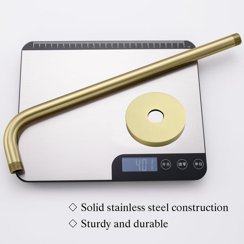 Random 16 Inch Shower Arm with Flange,Stainless Steel 90 Degree Rain Shower Head Extension Arm,Wall-Mounted Shower Head Arm for Fixed Shower Head,Brushed Gold.RD91018-16BG - Image 5