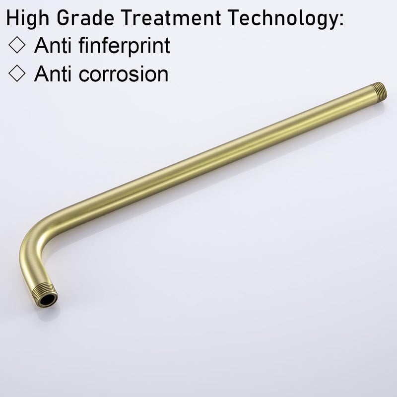 Random 16 Inch Shower Arm with Flange,Stainless Steel 90 Degree Rain Shower Head Extension Arm,Wall-Mounted Shower Head Arm for Fixed Shower Head,Brushed Gold.RD91018-16BG - Image 4