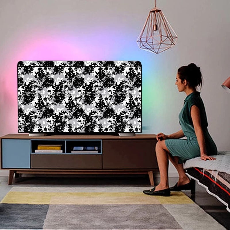 HomeStore-YEP HomeStoreYEP Non woven Printed 55 Inches Led TV Cover with Transparent Polythene Layer Compatible for All Brands Every Models Green Flower Black  - Image 1