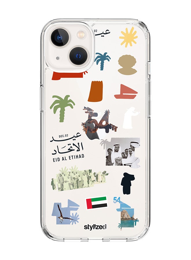 Stylizedd Classic Clear Compatible With iPhone 15 Plus, Hybrid Soft Case Flexible Edges Anti Drop TPU PC Gel Thin Transparent Cover - Eid Al Etihad 54th UAE National Day, Transparent - Image 1