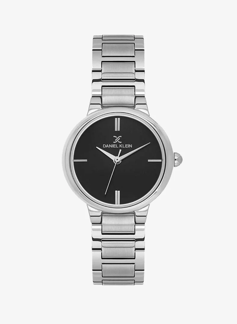 Daniel Klein Women's Stainless Steel Silver Alloy Case Analog Black Round Sunray Dial Japanese Quartz Premium 30 Meters Water Resistant