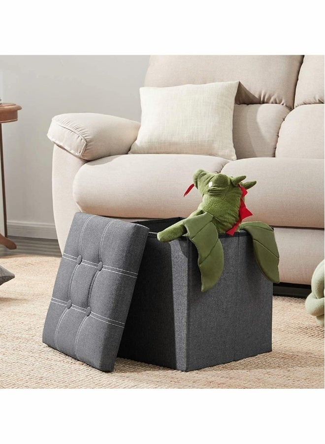 15 inches Storage Ottoman Cube, Foldable Boxes Footrest Step Stool, Padded Seat for Dorm Living Room, Support 350lbs, Line Fabric (Grey) - Image 5