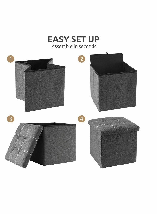 15 inches Storage Ottoman Cube, Foldable Boxes Footrest Step Stool, Padded Seat for Dorm Living Room, Support 350lbs, Line Fabric (Grey) - Image 4