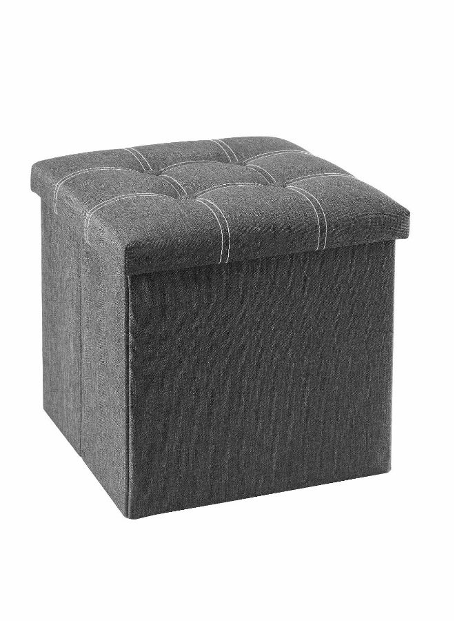 15 inches Storage Ottoman Cube, Foldable Boxes Footrest Step Stool, Padded Seat for Dorm Living Room, Support 350lbs, Line Fabric (Grey) - Image 1